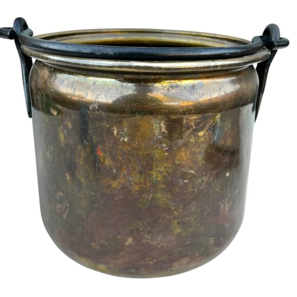 Brass Bucket Pot Planter Handmade Cast Iron Handle - Picture 3 of 13